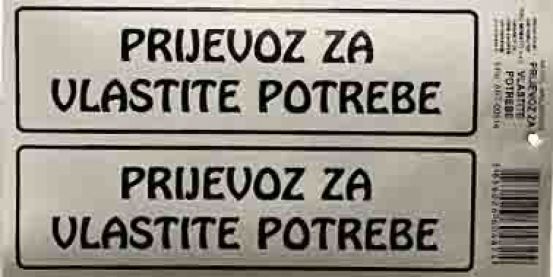 Naljepnica - prijevoz zavlastite potrebe
