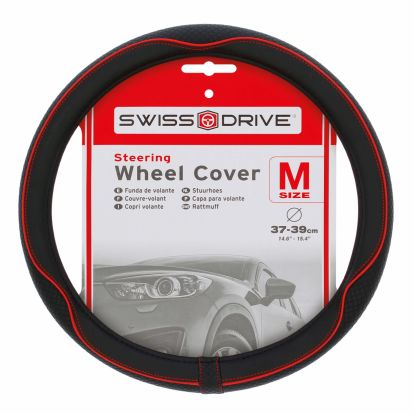 STEERING WHEEL COVER 37-39CM BLACK/RED