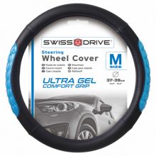 COVER STEERING PVC  BLUE GEL 37-39CM BLACK/BLUE