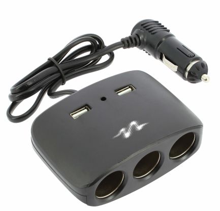 MULTI-SOCKET 3 CIG. LIGHTER SOCKETS + 2 USB BLACK