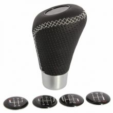 GEAR KNOB. LEATHER LOOK. BLACK W/WHITE STITCH