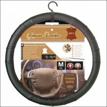 Steering wheel cover Genuine Leather - black / red yarn